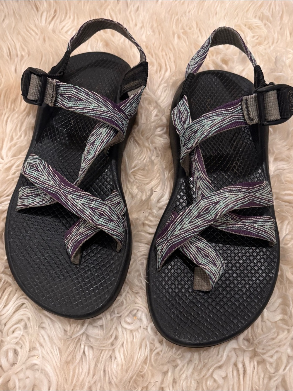 Chaco Women's Black Sandals with Purple and Mint Straps